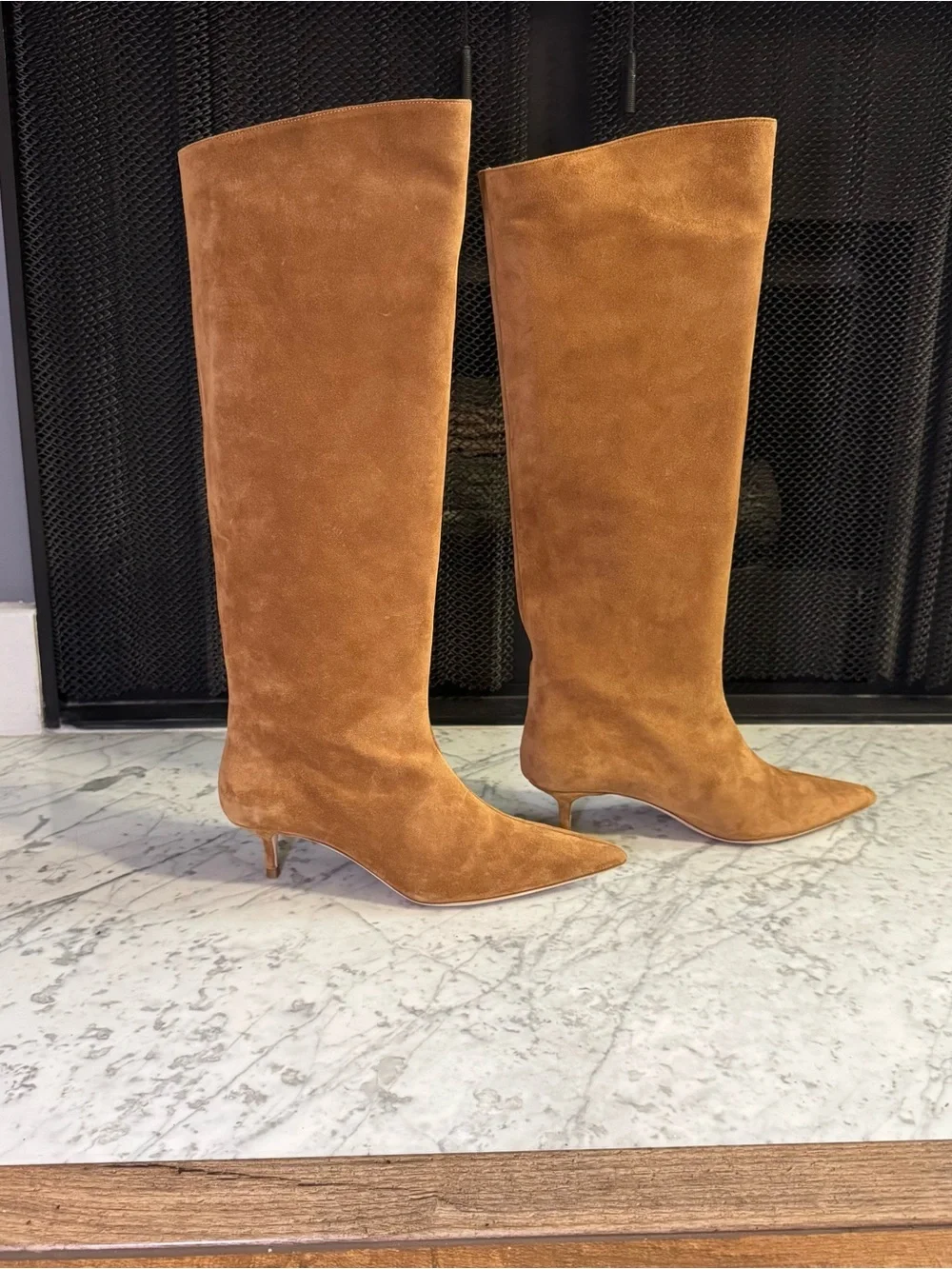 New Staud Sebastian Kitten Heel Suede Knee High Tan Boots Size EU 40.5 10.5 $595
